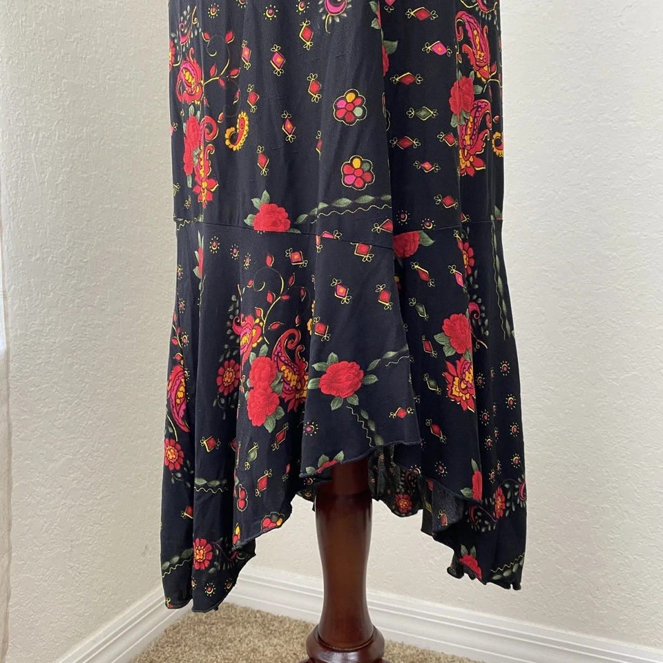 Vestido De Colección Y2K S Midi Rojo Floral Oscuro Hada Grunge Romántico Años 90 Manga Campana Foto 3 de 4