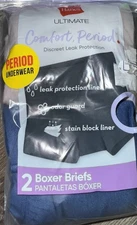 Hanes Womens Period Boxer Brief Leak Protection Underwear Panties 2-Pack (A), XL