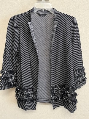 Misook Women's Size S Cardigan 3/4 Sleeves Sweater Black White old money luxury