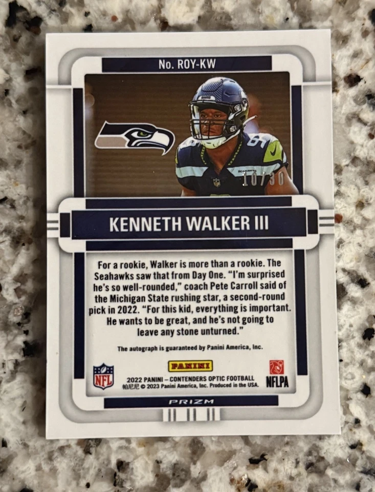Kenneth Walker III 2022 Contenders Optic Green Pulsar Rookie Auto /30 Seahawks - Image 2 of 2