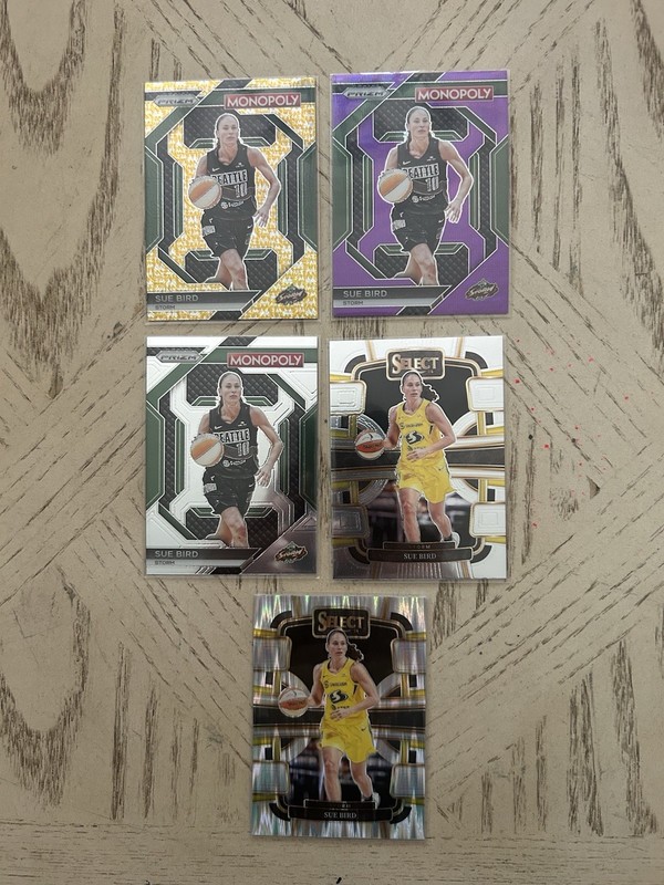 3 Monopoly Panini Prizm Sue Bird 13/500, 2 Select Panini Cards