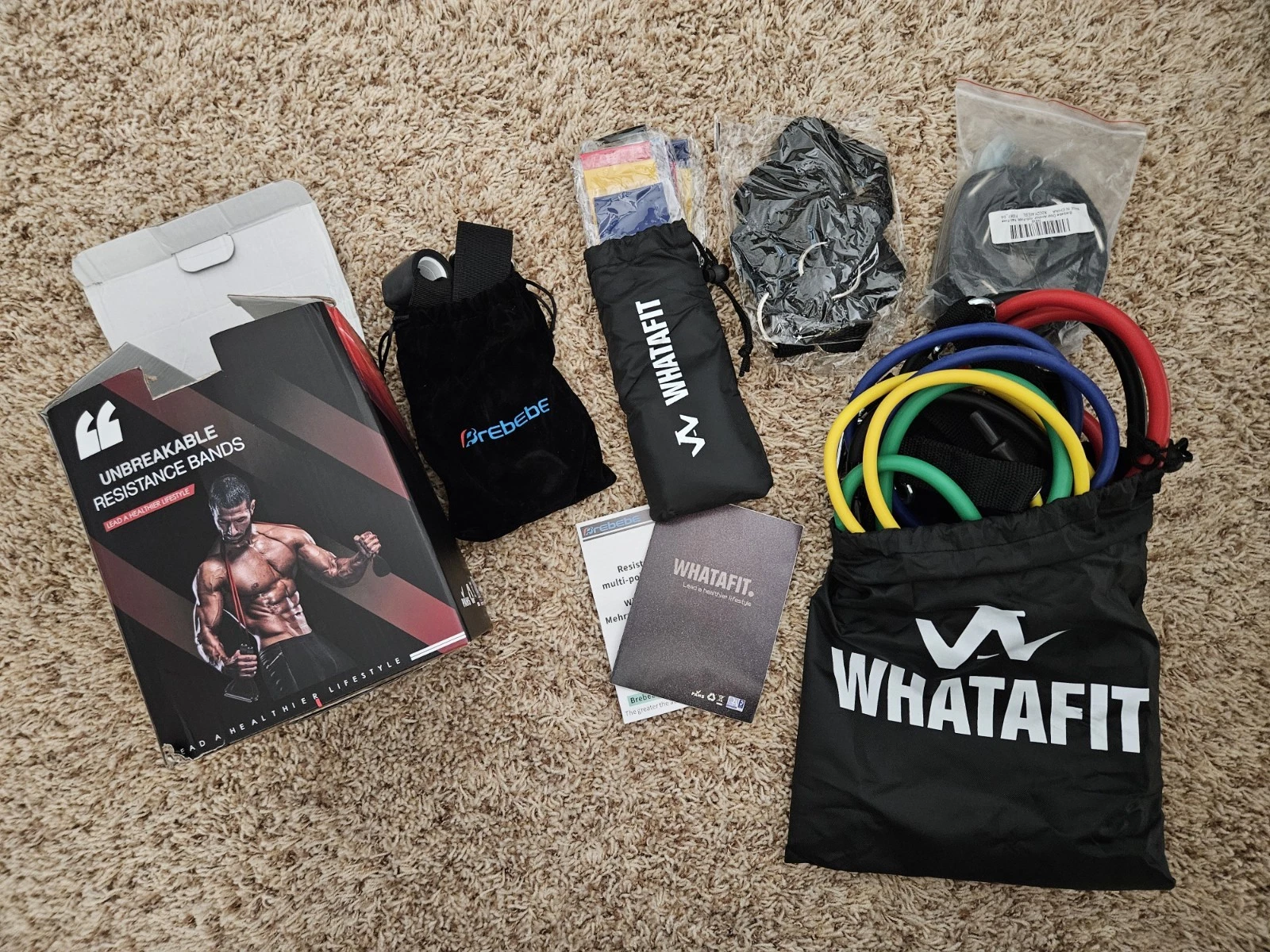 Whatafit 16pc Resistance Bands Set With Over The Door Anchor