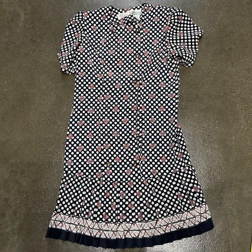 Liz Roberts Dress Womens 8 Navy Polka Dot Short Sleeve Button Front Midi