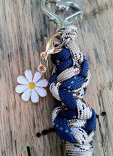 Handmade Blue and Light Camo Paracord Bag Charm or Keychain, Heart Clasp, Charm