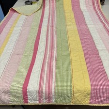Pottery Barn Crib Blanket Multi sriped Pink, Green, and White. 48 x36
