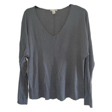 H&M Basics Blue V Neck Fine Knit Jumper Women’s Size M Lightweight Stretch