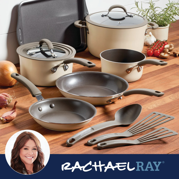 Rachael Ray Cook & Create 11-Piece Enameled Aluminum Cookware Set (Almond)
