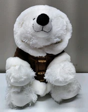 BAB Polar Bear Plush White Stuffed Animal Toy Wearing Brown Jacket With Hood