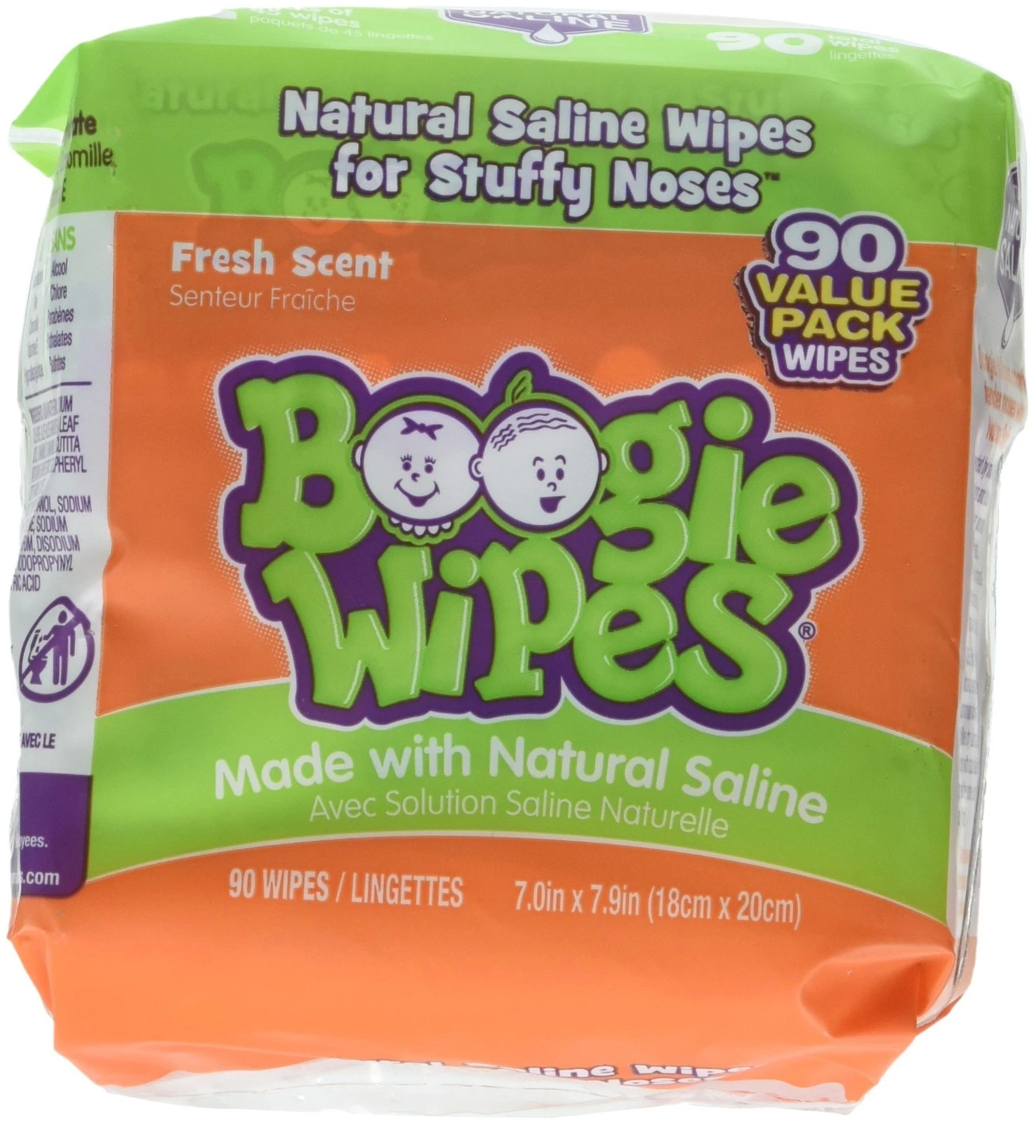 6 Pack (90 in each) 540Total Boogie Wipes Saline Nose Wipes Great FRESH Scent