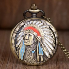 Ancient Tribal People Indian Quartz Pocket Watch fits Women Men Pendant Necklace