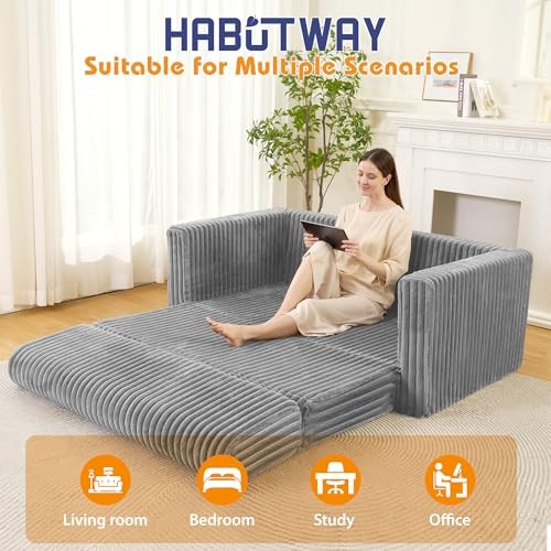 Two In One Chair Folding Sofa Bed, 2 in 1 Convertible Sleeper Chair with Full Light Grey ...