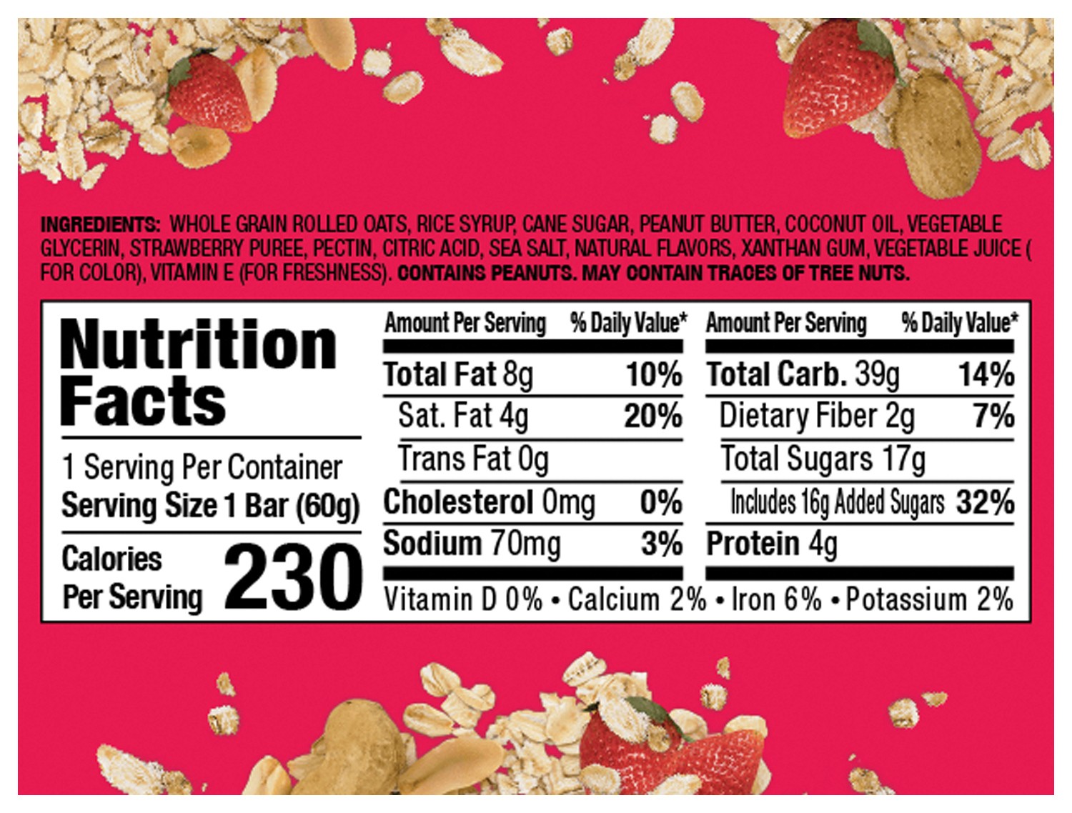 Овсяный батончик Bobos Strawberry PB-J - Питательный завтрак и закуска без глютена