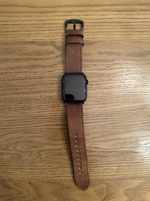Apple Watch Series 8 45mm GPS Unlocked Black Aluminum Case Brown Leather
