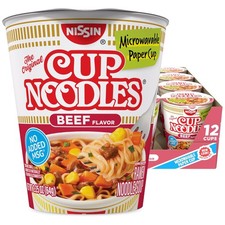 Nissin Cup Noodles Soup, Beef Flavor, Microwaveable 2.25 Ounce (Pack of 12)