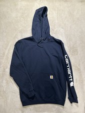 Carhartt Loose Fit Pullover Hoodie Logo Sleeve Navy Blue Men's M