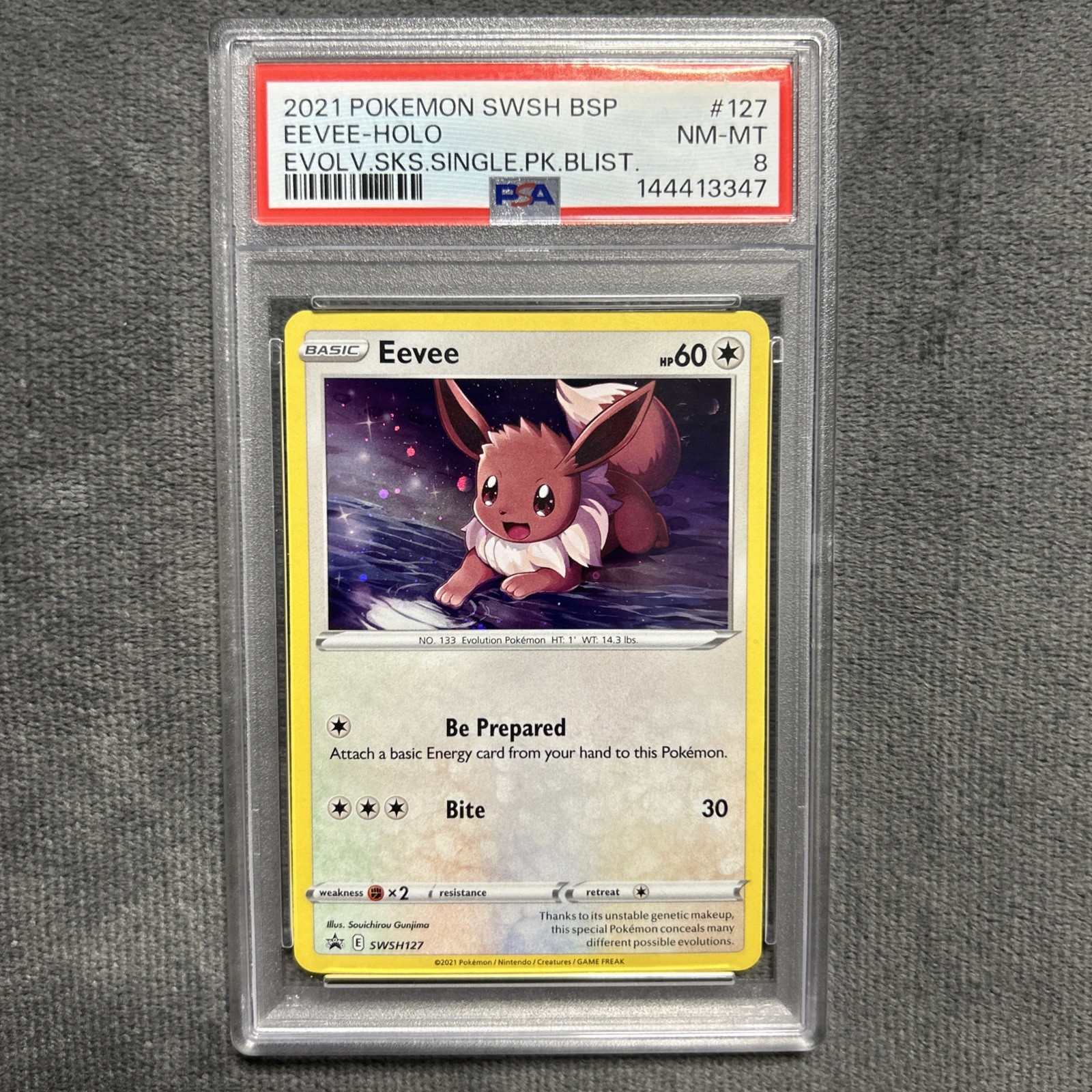 Pokemon Eevee Evolving Skies Blister Pk. Black Star Holo Promo SWSH127 PSA 8