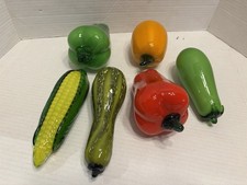 Vintage Hand Blown Art Glass Vegetables Lot of 6 Murano Style D cor Corn Peppers
