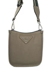 PRADA Mini Shoulder Bag 1BH191 Leather Argilla Black with Dust Bag #T365