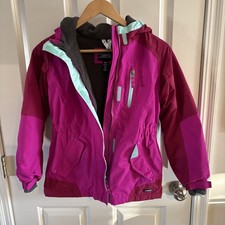 Lands End Kids M 10-12 Pink Waterproof Windproof Ski Jacket Fleece Lined 021226