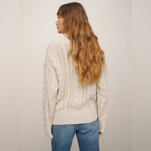 Reformation Sam Baumwolle Kaschmir Oversize hauchdünner Zopfmuster Rundhalsausschnitt Pullover $ 248 - Bild 4 von 12