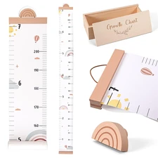 Rainbow Height Growth Chart with Wooden Keepsake Box and Hook for Kids