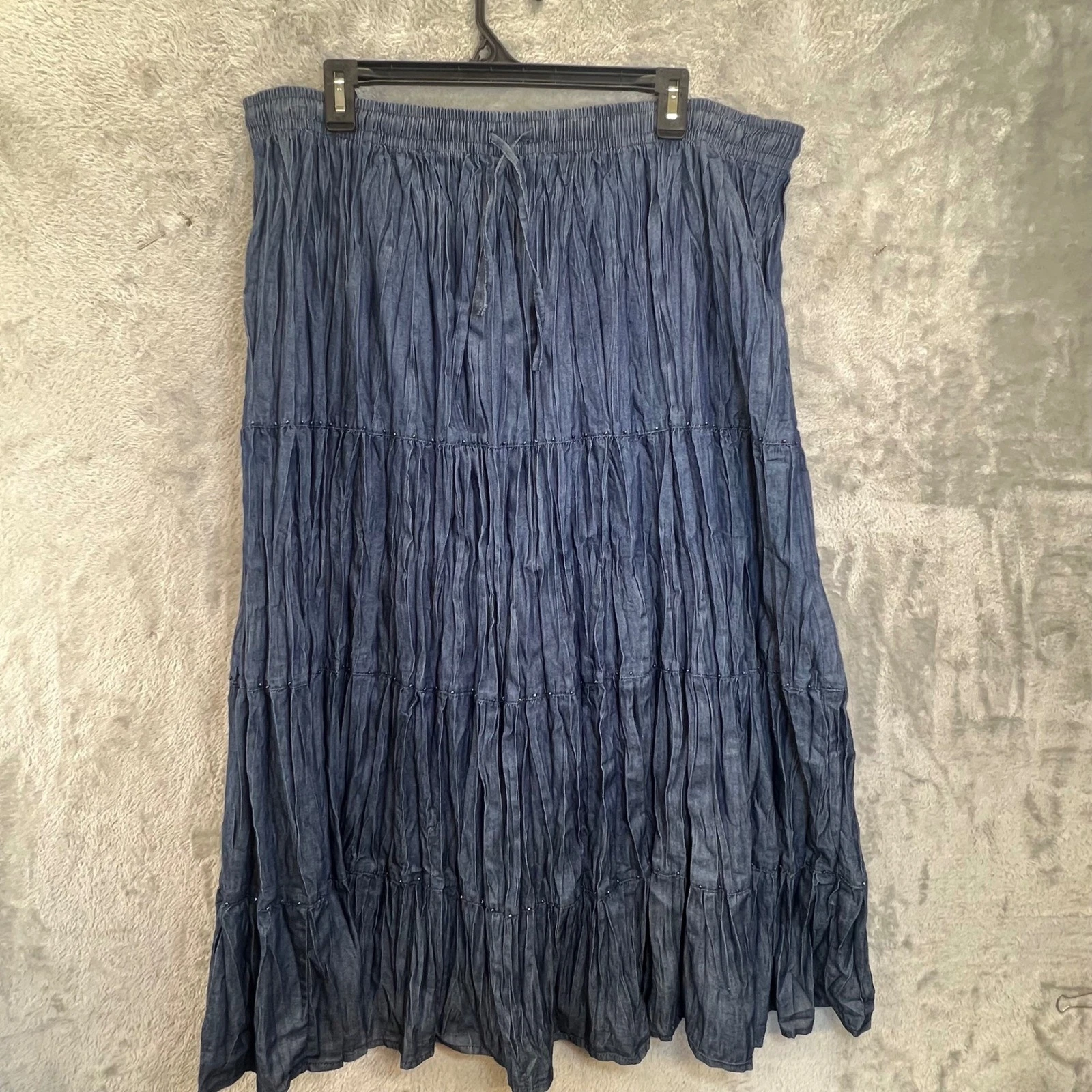 Vtg Alfred Dunner Denim Tiered Maxi Skirt Broomskirt Western Rodeo Sz 16 Peasant