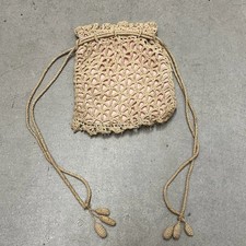 Antique Lace Crochet Drawstring Cinch Bag Purse Pink Lining