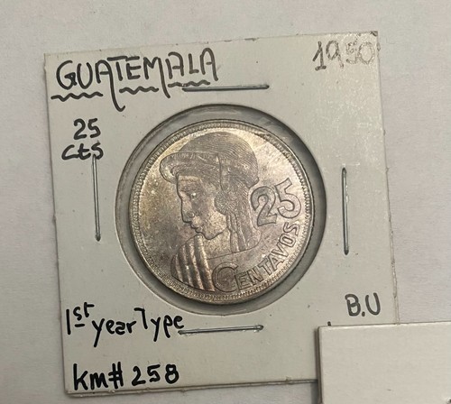 Guatemala 1950 25 Centavos Silver Coin