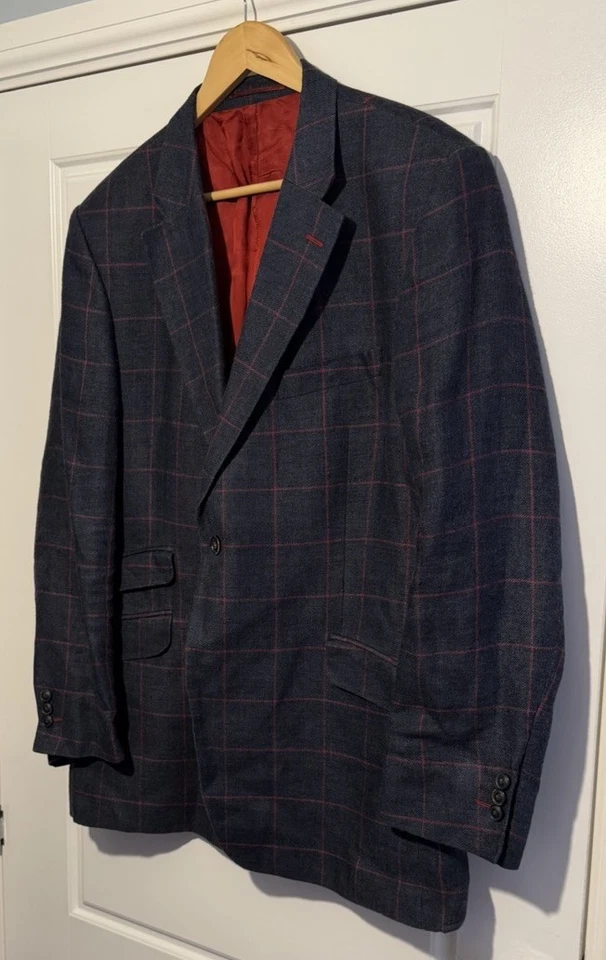Chaqueta/chaqueta a cuadros Robert Noble seda/lino azul/rojo 48R Foto 2 de 4