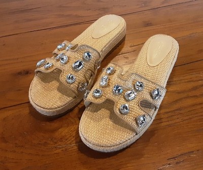Jessica Simpson Danalea,Raffia and Jute Sandals with Stone Studs.Sz 7.5M 
