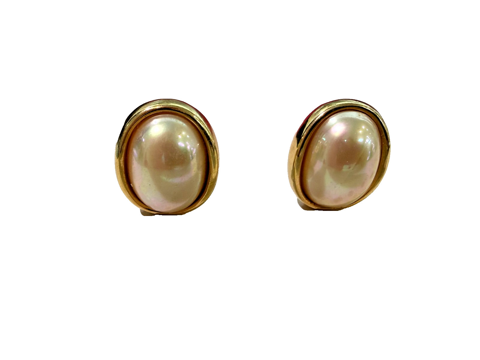 CHRISTIAN DIOR GOLDTONE FAUX PEARL STUD EARRINGS SIGNED