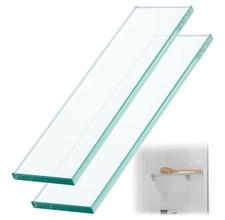 2 Pcs 3-3/8" x 12" 3/8" Thick Tempered Glass Shelf Clear Flat Polished, Flush...