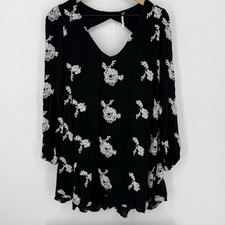 Free People Women's Embroidered Austin Dress Floral Black Long Sleeve Size Small
