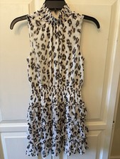 EXPRESS Size X-Small Animal Print Ruffled Chiffon Dress Smocked Neck Sleeveless