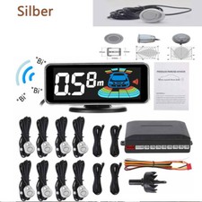 LCD Einparkhilfe 8 Sensoren zum Nachrüsten Parkhilfe Rückfahrwarner Silber PDC