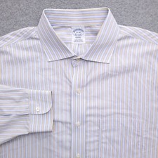 Brooks Brothers Dress Shirt 17 34 Regent Fit Non Iron Supima Blue Stripe Mens