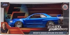 JADA TOYS 1:24 FAST & FURIOUS BRIAN'S BLUE NISSAN SKYLINE GT-R R34 RUBBER TIRES!