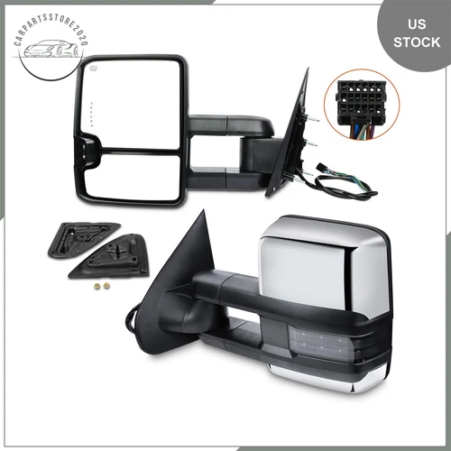 For 2014-18 Silverado Sierra 1500 LH+RH Power Heated Signal Chrome Tow Mirrors