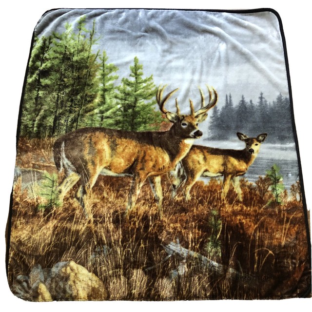 James Hautman Elk Deer Fleece Throw Blanket 50”x60” Bedding Decor Wall