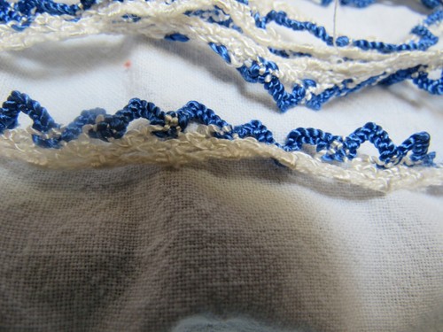 Antique Silk Crocheted Lace Trim 124” Long x 7/8” Wide Royal Blue White - Picture 7 of 7