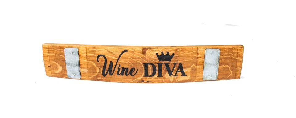 Wine Barrel Stave Wall Decor, Rustic Wood Sign with Crown Design, Wine Diva Text - Image 2 of 2