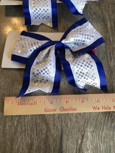 2 Performance Hair Bows Blue White Sequins. Cheer. New. Free Shipping - Picture 6 of 12