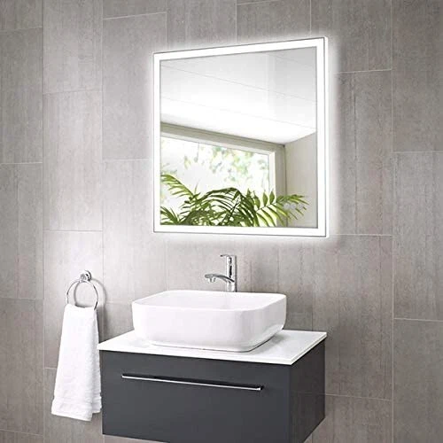 Espejo tocador de baño con iluminación LED montado en la pared gris guijarro 28 x 28" Foto 3 de 4