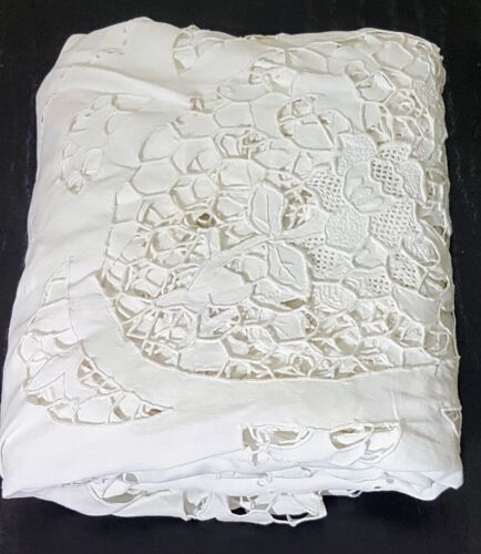 Fancy White Tablecloth - Extensive Cutouts - Cotton Blend - Rectangle - 66" x 82 - Picture 1 of 8