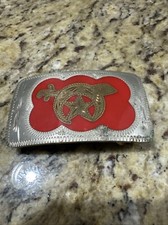 Vintage Hand Made Engraved Shriners Inlay Masonic Belt Buckle Very Cool.