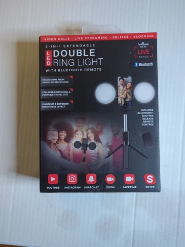 2-In-1 Extendable LED Double Ring Light With Bluetooth Remote Control