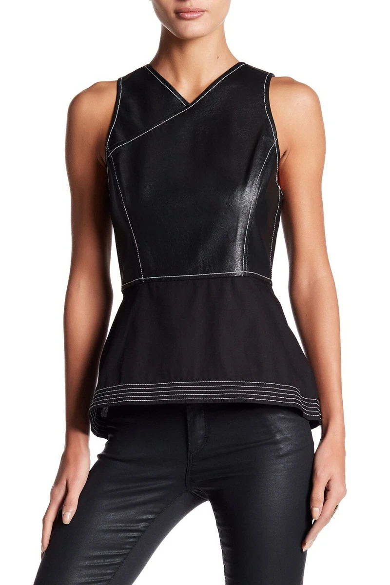 Bcbg faux sales leather peplum top