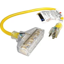 HQRP Lighted 3-Prong Extension Cord 12AWG Heavy Duty Indoor Outdoor 15A 125V 2Ft