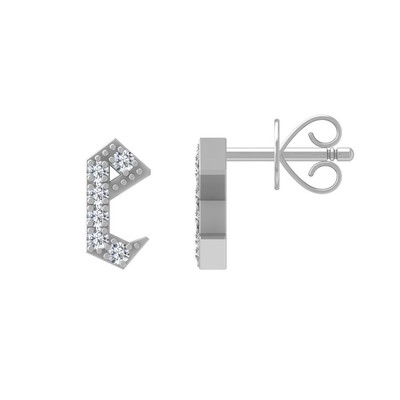 14k White Gold Natural Diamond Initial e Stud Earrings Gift for Valentine's Day