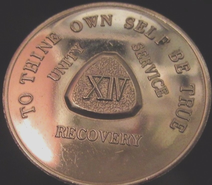 Alcoholics Anonymous AA 14 Year Bronze ? Medallion Token Coin Chip ...